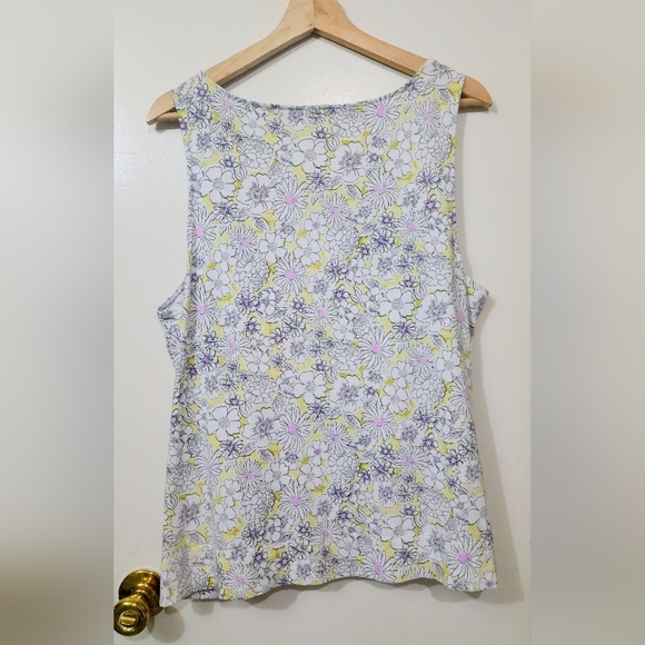 J.Jill Printed Scoop Neck Layering Tank Floral Print size2X Black & White w/Pink - Picture 7 of 7